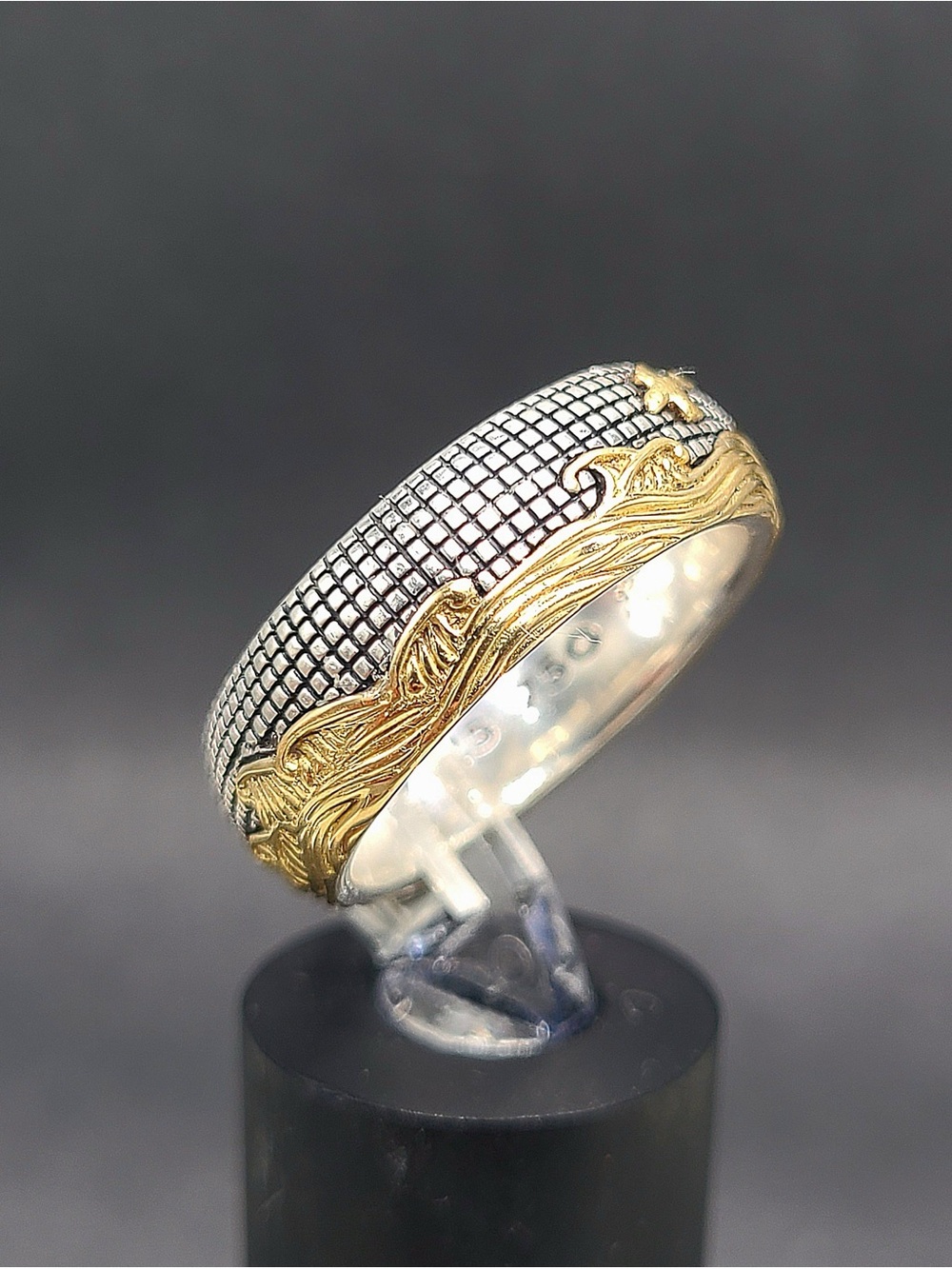 David Yurman Waves Band Ring In Sterling Silver With 18K Gold , 8.7mm